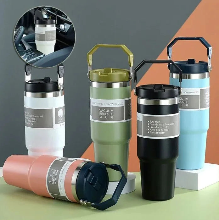 900 ml Taşıma Kulplu Paslanmaz Çelik Termos Mug Bardak