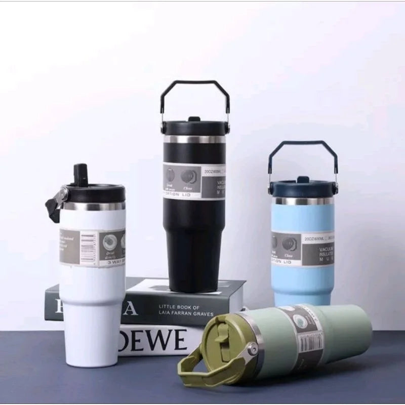 900 ml Taşıma Kulplu Paslanmaz Çelik Termos Mug Bardak