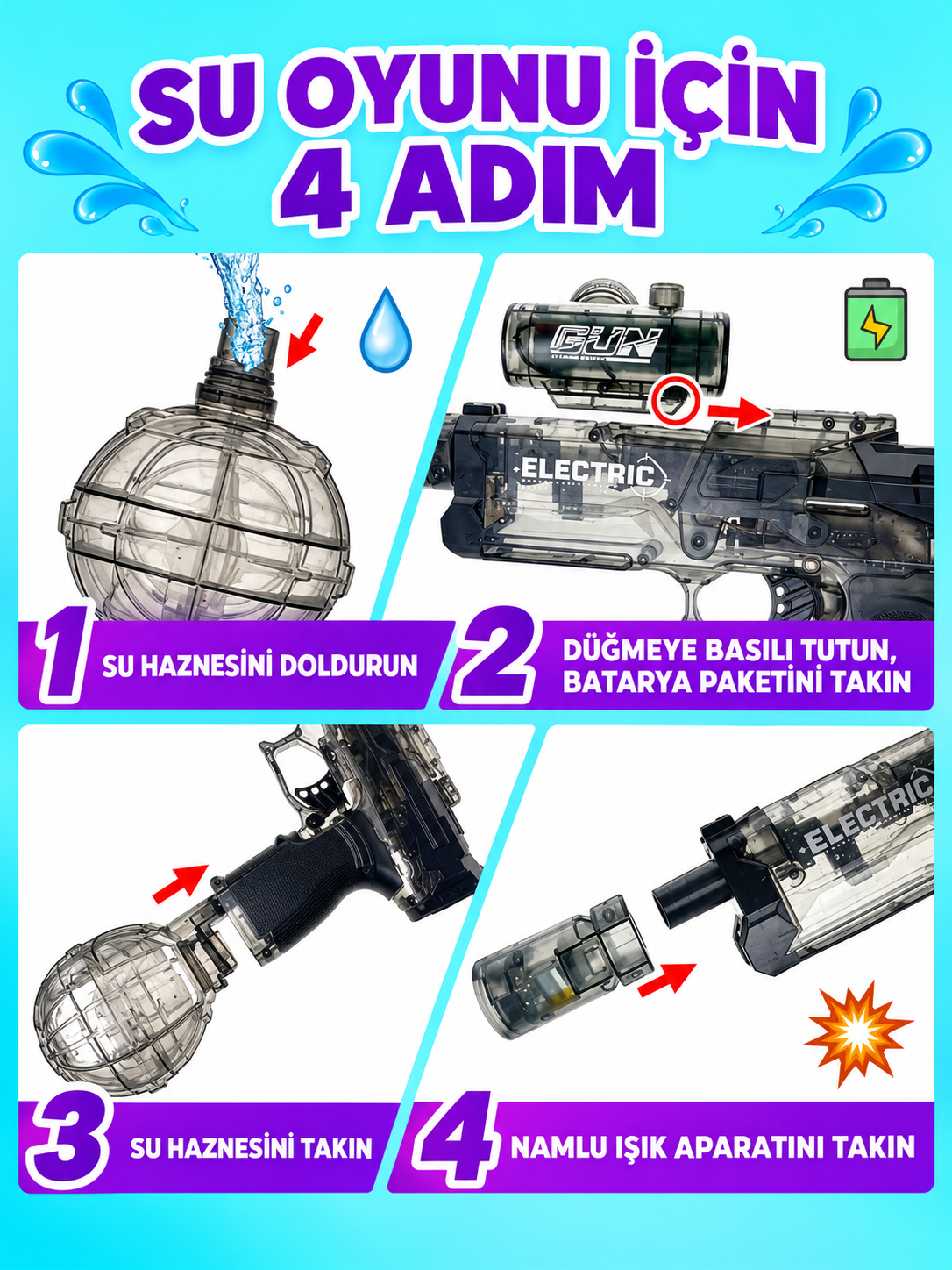 Elektrikli Su Tabancası – 500 CC Su Hazneli