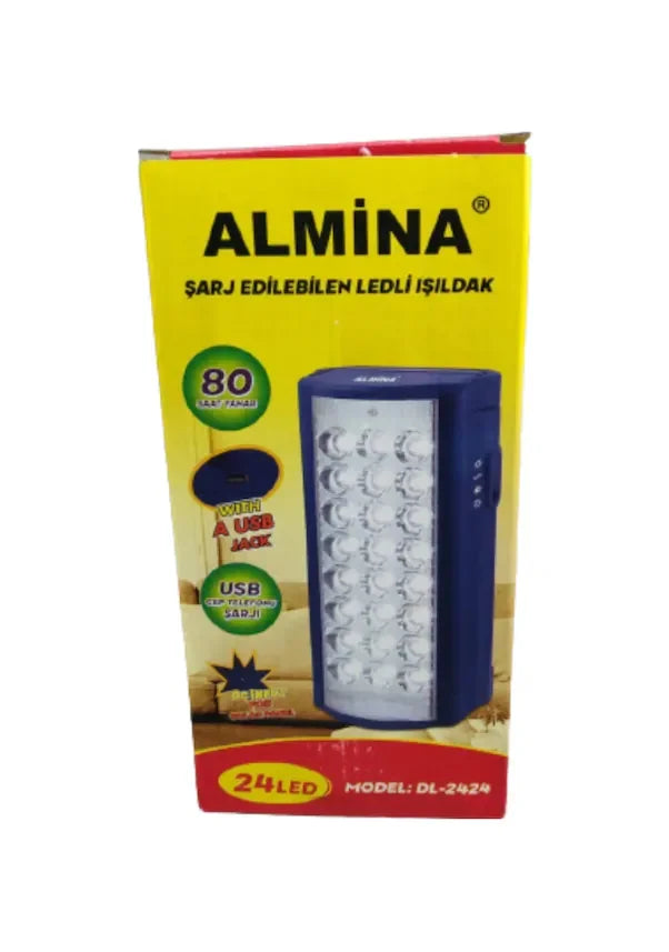 Almina Işıldak 24 Led 80 Saat Yanma Telefon Şarj Edebilen Işıldak Usb'li Şarjlı 24 Ledli Işıldak