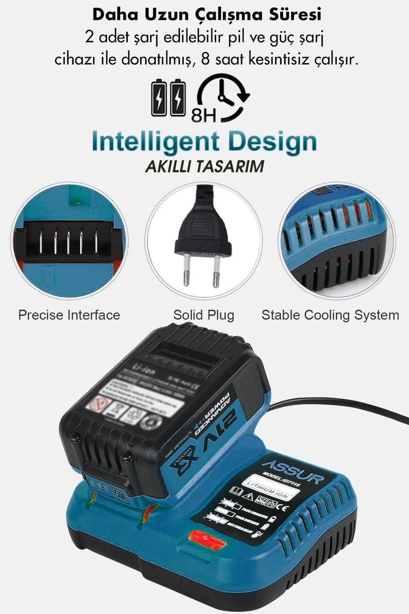 Assur Profesyonel 21v Akülü Somun Sıkma Sökme Matkap Taşlama Kırıcı Delici Hilti 4'lü Set