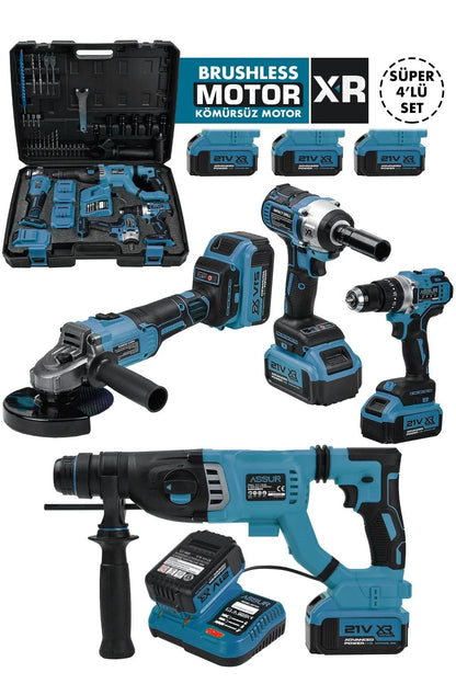 Assur Profesyonel 21v Akülü Somun Sıkma Sökme Matkap Taşlama Kırıcı Delici Hilti 4'lü Set