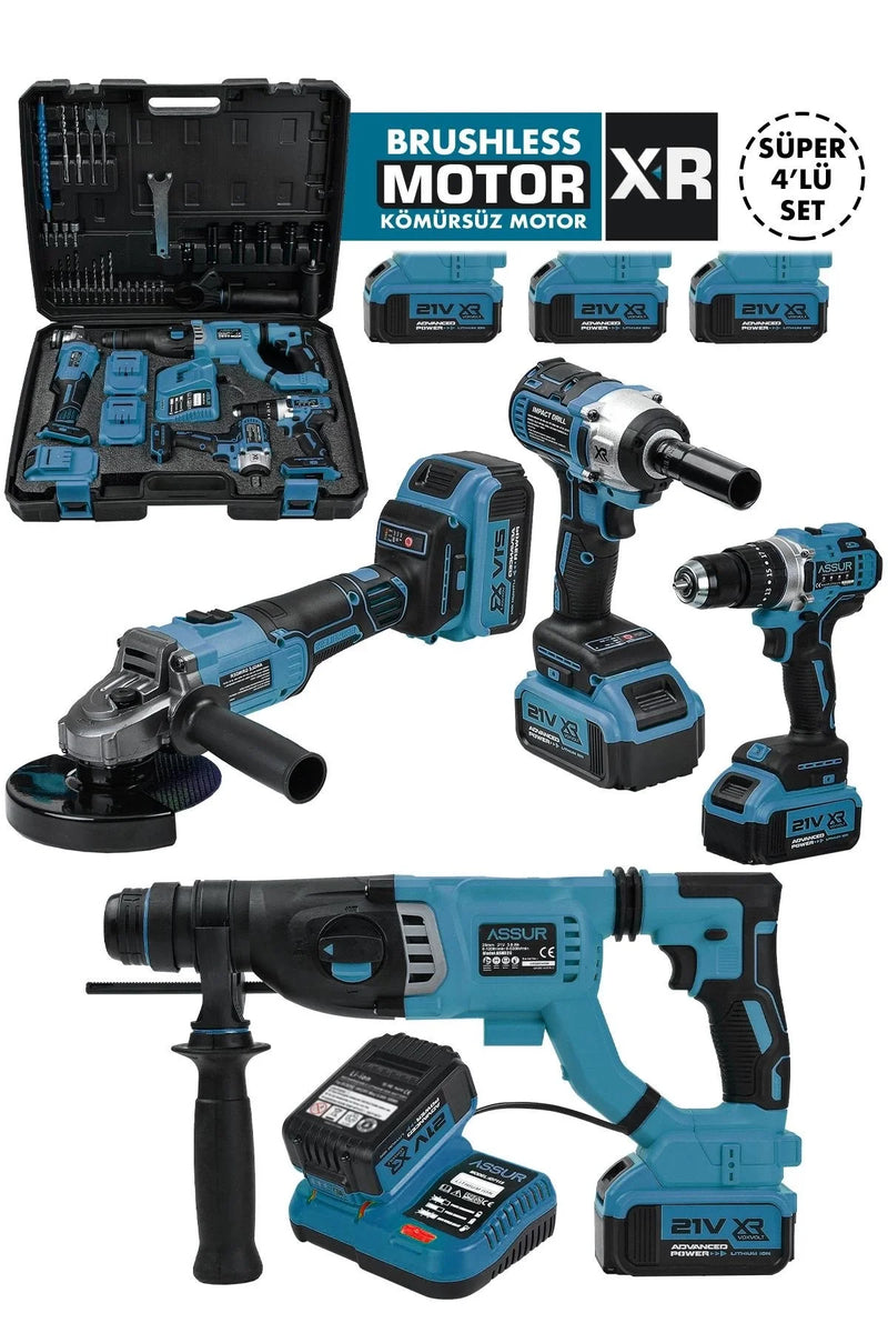 Assur Profesyonel 21v Akülü Somun Sıkma Sökme Matkap Taşlama Kırıcı Delici Hilti 4'lü Set