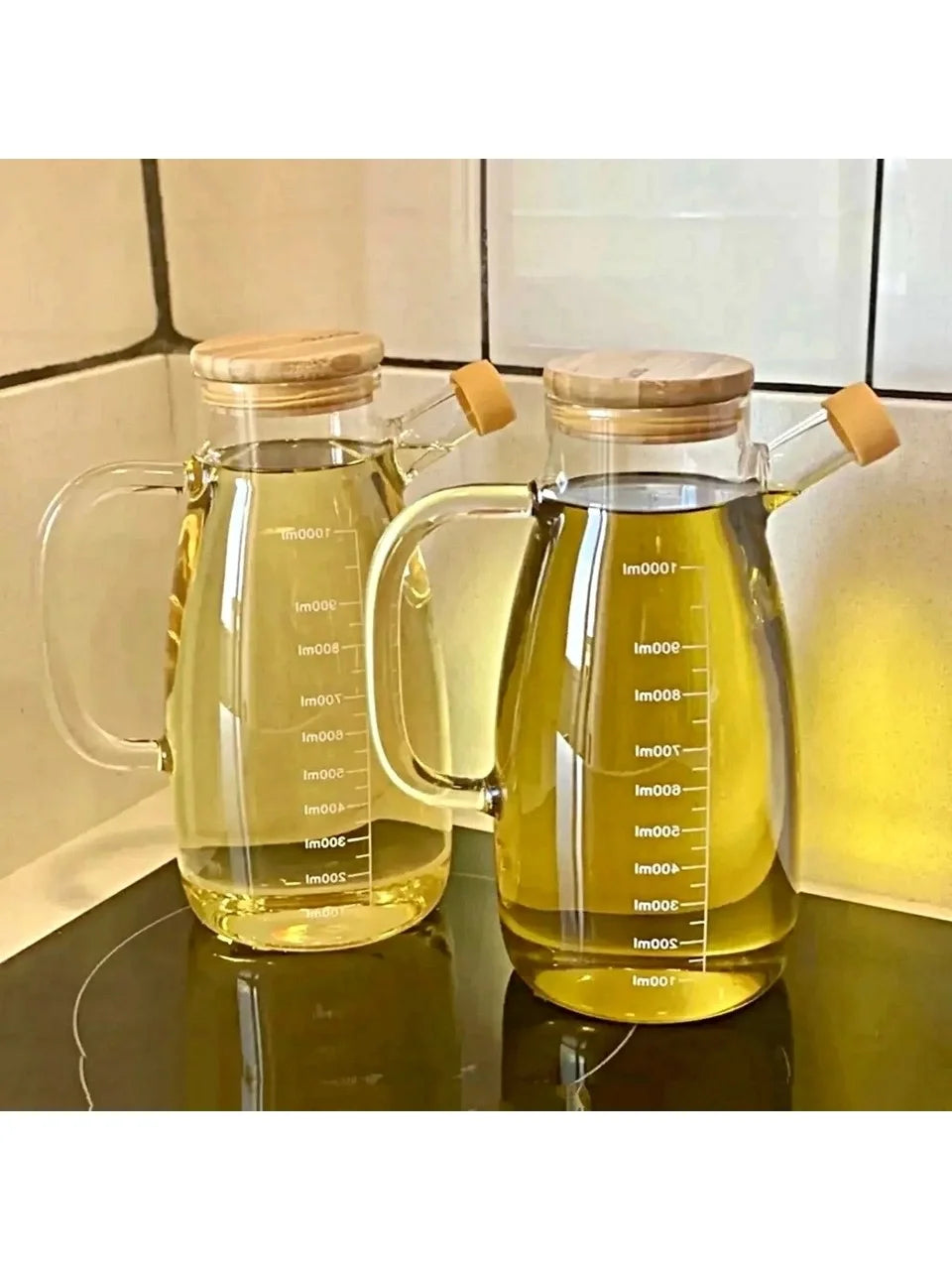 Bambu Kapaklı Cam Yağdanlık