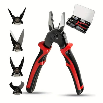 Çok Yönlü 5 İn 1 Pense Seti, Değiştirilebilir Çelik Kafa Pense Kiti Ağır Hizmet Tipi Çok Amaçlı Alet Kiti Metal Sac Tel Kesme Sıyırma Sıkma