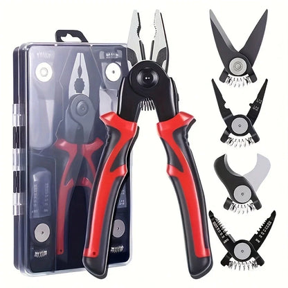 Çok Yönlü 5 İn 1 Pense Seti, Değiştirilebilir Çelik Kafa Pense Kiti Ağır Hizmet Tipi Çok Amaçlı Alet Kiti Metal Sac Tel Kesme Sıyırma Sıkma