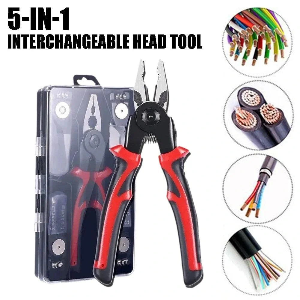 Çok Yönlü 5 İn 1 Pense Seti, Değiştirilebilir Çelik Kafa Pense Kiti Ağır Hizmet Tipi Çok Amaçlı Alet Kiti Metal Sac Tel Kesme Sıyırma Sıkma