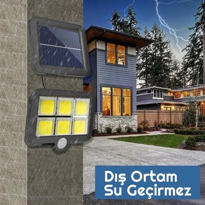 Egonex 120 Cob Led Solar Panel Güneş Enerjili 3 Mod Duvar Lambası