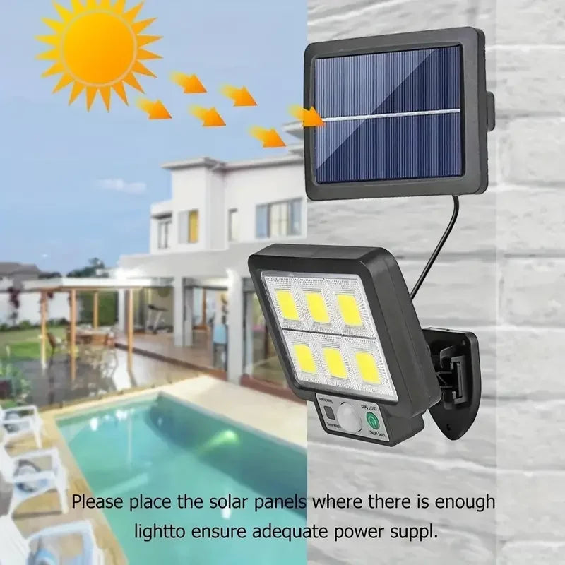 Egonex 120 Cob Led Solar Panel Güneş Enerjili 3 Mod Duvar Lambası