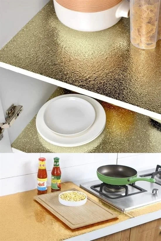 Egonex 2 Metre Kendinden Yapışkanlı Silinebilir Mutfak Tezgah Üstü Sticker Folyo Gold Renk