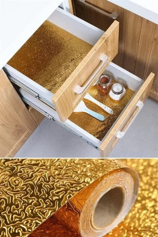 Egonex 2 Metre Kendinden Yapışkanlı Silinebilir Mutfak Tezgah Üstü Sticker Folyo Gold Renk