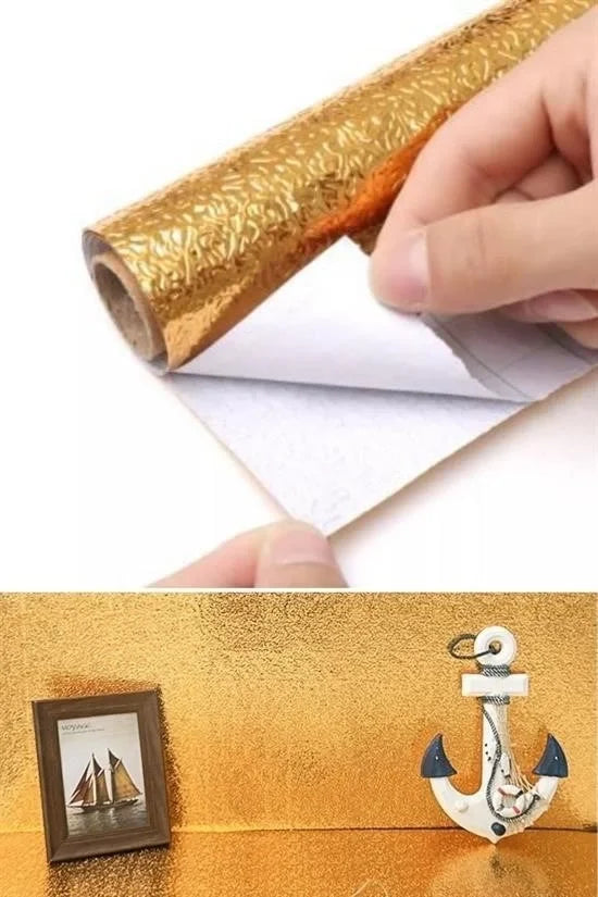 Egonex 2 Metre Kendinden Yapışkanlı Silinebilir Mutfak Tezgah Üstü Sticker Folyo Gold Renk