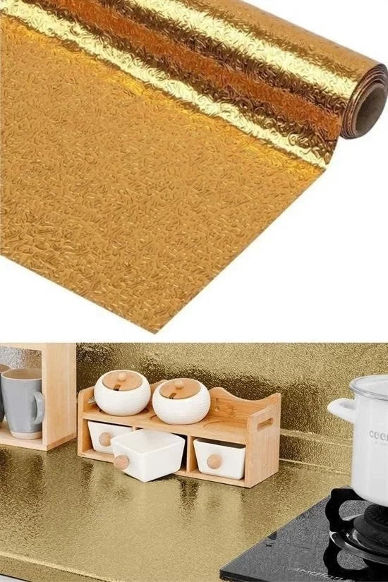 Egonex 2 Metre Kendinden Yapışkanlı Silinebilir Mutfak Tezgah Üstü Sticker Folyo Gold Renk