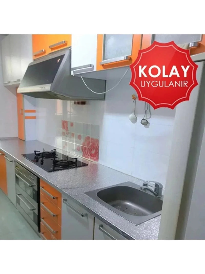 Egonex 2 Metre Kendinden Yapışkanlı Silinebilir Mutfak Tezgah Üstü Sticker Folyo Gümüş Renk