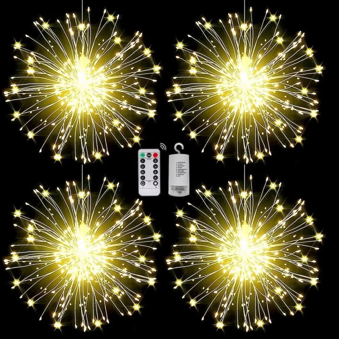 Fişli Asılı Havai Fişek Işıkları 120 Led Ampul Bakır Tel Şerit Işık