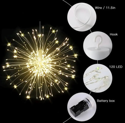 Fişli Asılı Havai Fişek Işıkları 120 Led Ampul Bakır Tel Şerit Işık