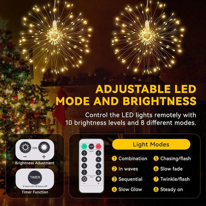 Fişli Asılı Havai Fişek Işıkları 120 Led Ampul Bakır Tel Şerit Işık