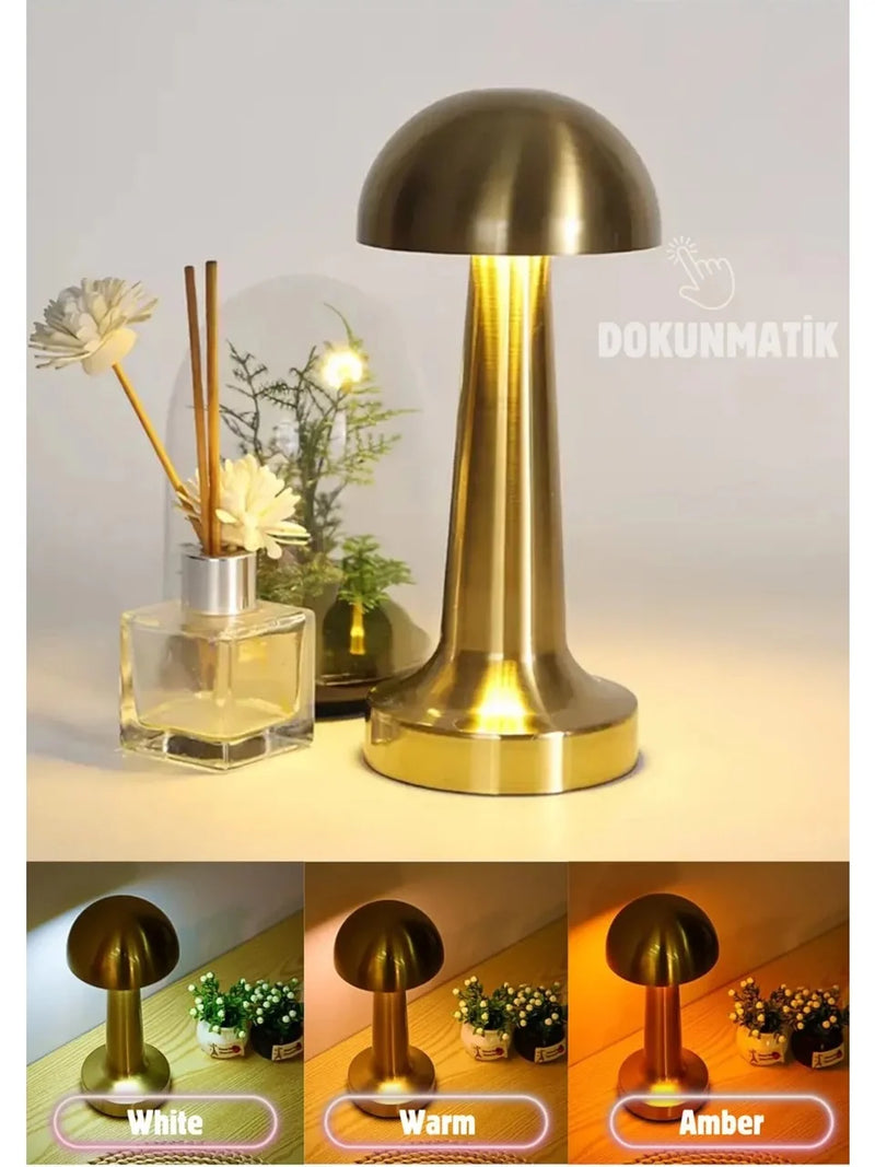 Forlife Dekoratif Şarjlı Led Mantar Masa Lambası Gold Fl-8055
