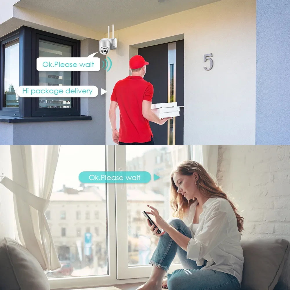 Full Hd 1080p Ip66 Wifi Akıllı Haraket Sensörlü Takip 4x Zoom Su Geçirmez Ip Kamera