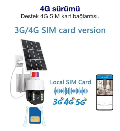 Güneş Panelli Sim Kart Ile Çalışan 4g+ Wi-fi 5mp Outdoor Dış Mekan Güvenlik Kamerası - Beyaz