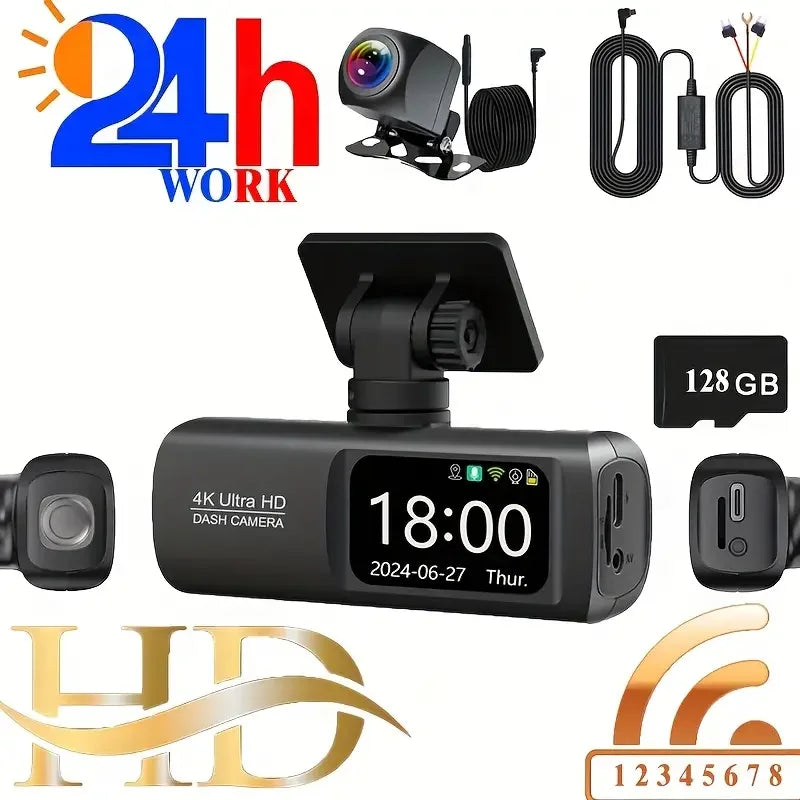 Hd Araç Kamerası Çift Yönlü Dash Cam 4k Uhd Ön Ve 1080p Fhd Arka Kameralı Wifi