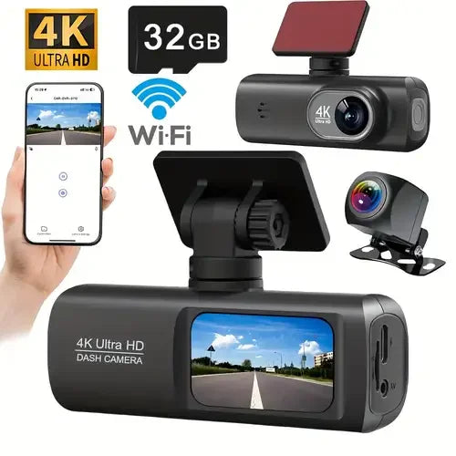 Hd Araç Kamerası Çift Yönlü Dash Cam 4k Uhd Ön Ve 1080p Fhd Arka Kameralı Wifi