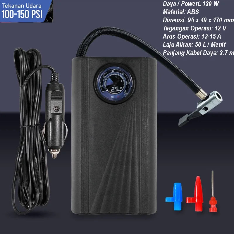 Kablolu Lastik Şişirme Cihazı Elektrikli Lastik Pompası 120w Kablolu Versiyon - Sck619-1 - Siyah