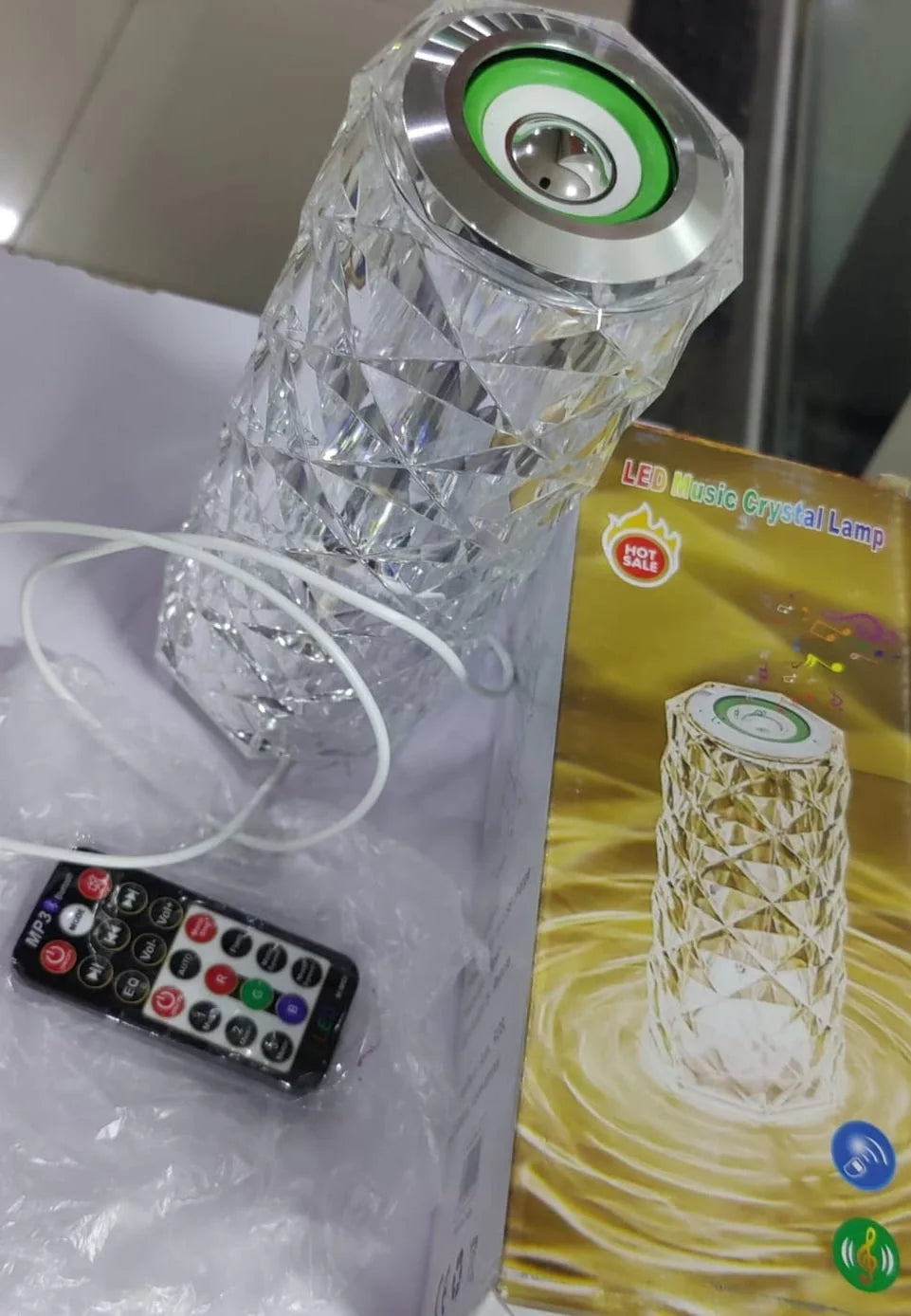 Kristal Masa Lamba Led Bluetooth Hoparlör Uzaktan Kumandalı
