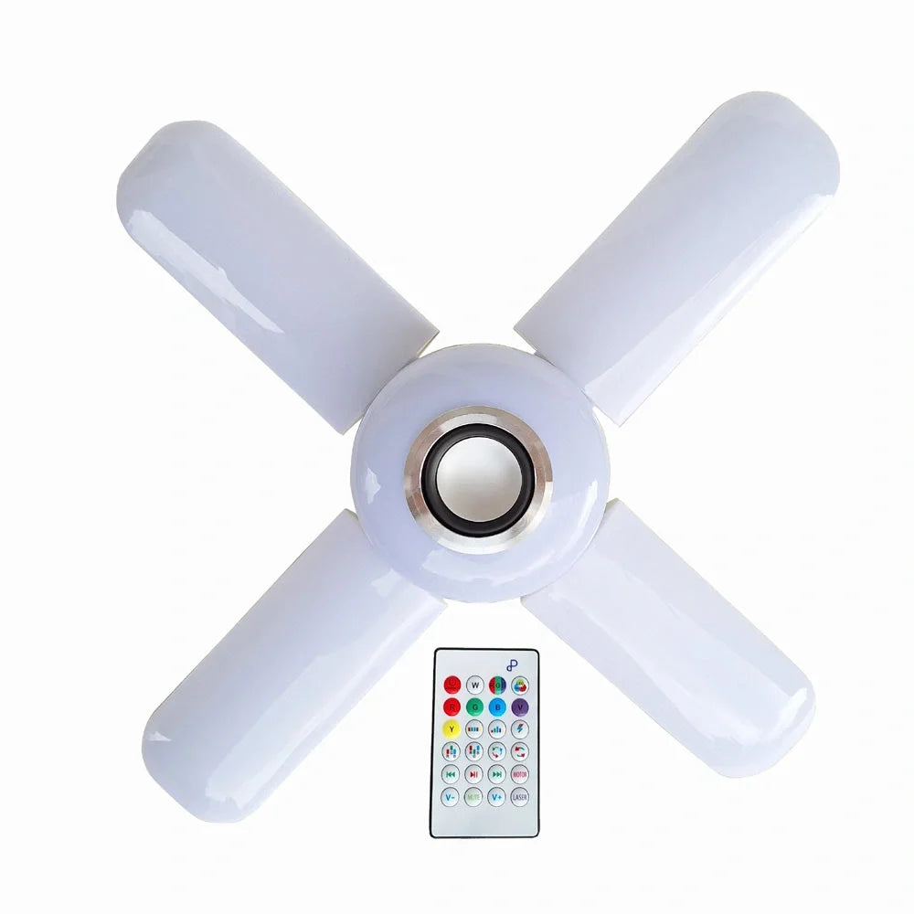 Lamba 4 Kanatlı E27 Duya Takılan Kumandalı Katlanabilir Led Müzik Lamba Işığı Avize Bluetooth Hoparlör