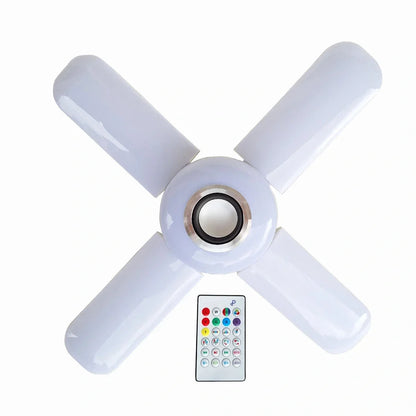 Lamba 4 Kanatlı E27 Duya Takılan Kumandalı Katlanabilir Led Müzik Lamba Işığı Avize Bluetooth Hoparlör