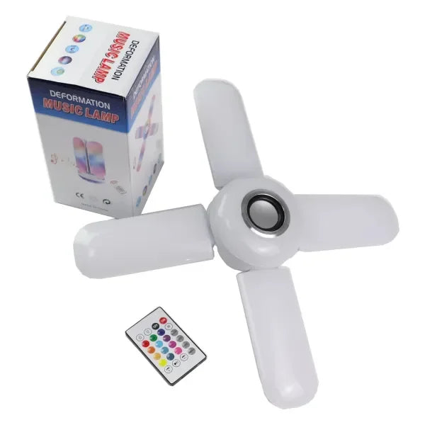 Lamba 4 Kanatlı E27 Duya Takılan Kumandalı Katlanabilir Led Müzik Lamba Işığı Avize Bluetooth Hoparlör