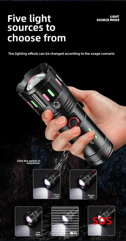 Led El Feneri 2000 Lümen Usb Şarj Edilebilir Flash Işığı Yüksek Güçlü El Feneri Taktiksel Uzun Menzil El Lambası Xa-b707