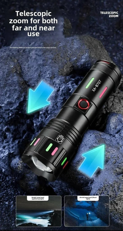 Led El Feneri 2000 Lümen Usb Şarj Edilebilir Flash Işığı Yüksek Güçlü El Feneri Taktiksel Uzun Menzil El Lambası Xa-b707