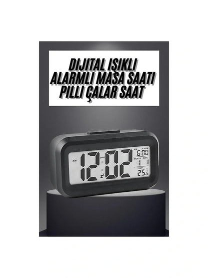 Masaüstü Saat Takvim Termometre Beyaz Siyah