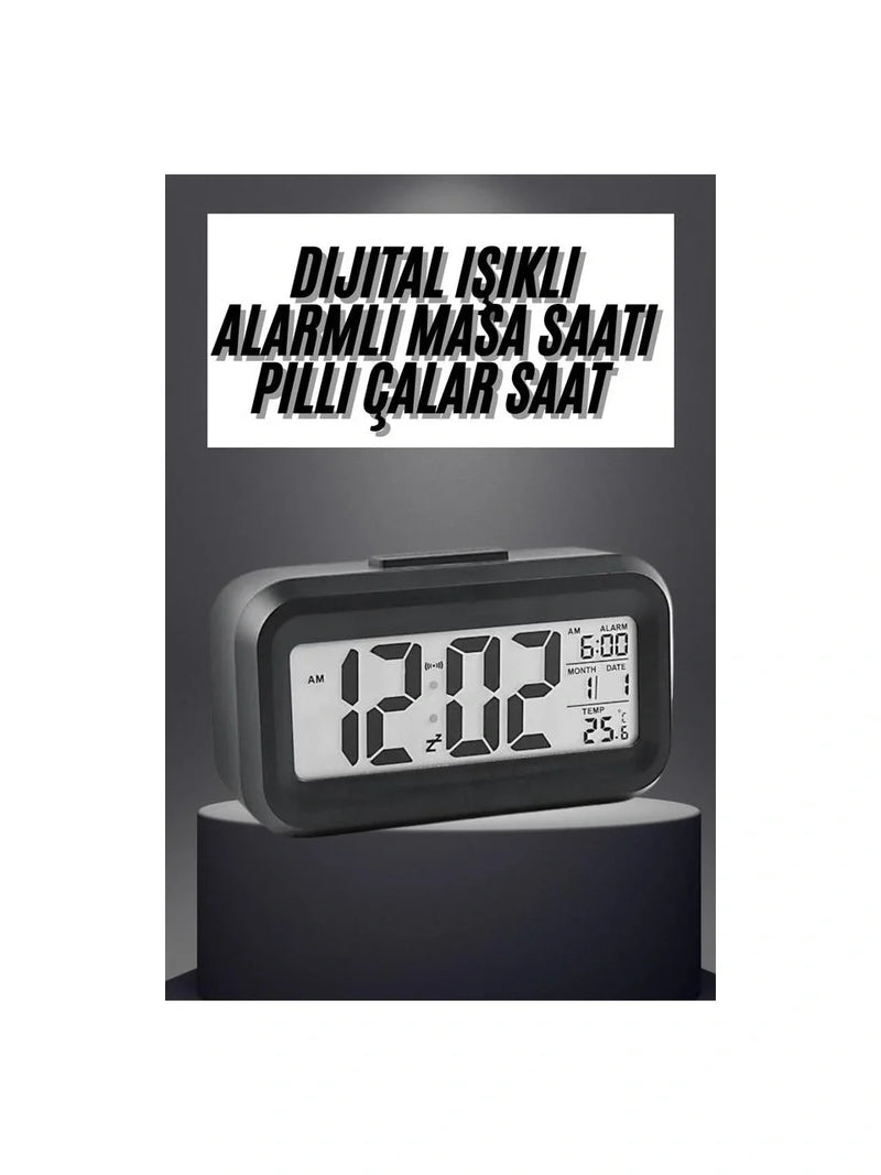 Masaüstü Saat Takvim Termometre Beyaz Siyah