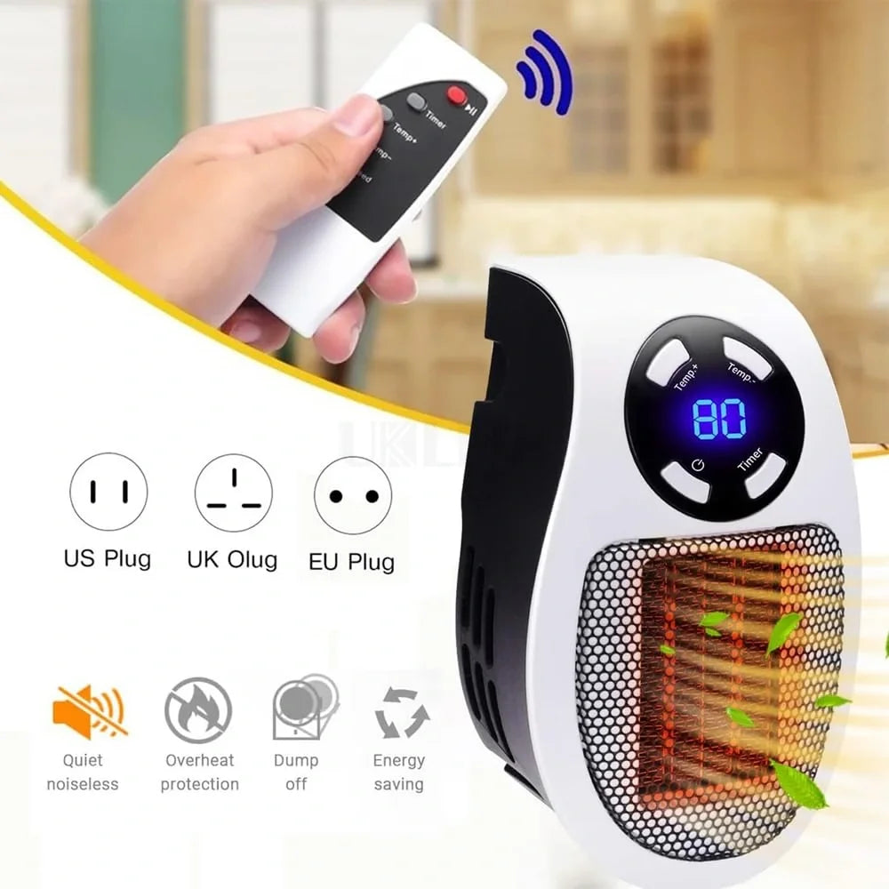 Priz Tipi Uzaktan Kumandalı Taşınabilir Isıtıcı Zamanlayıcı - Otomatik Kapanma 500w
