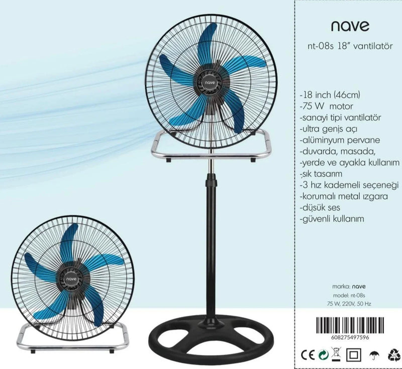 Nave Vantilatör Nt-08s 18 Inch. Sanayi Tipi Vantilatör. 18" ( 46 Cm.) 75 Watt Motor