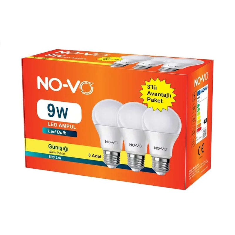 Novo 3’lü Led Ampul 9w Beyaz Işık E27