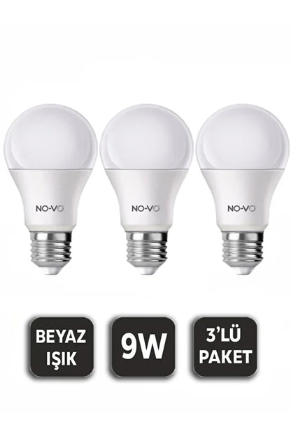 Novo 3’lü Led Ampul 9w Beyaz Işık E27