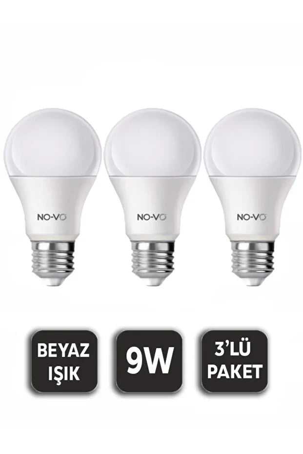 Novo 3’lü Led Ampul 9w Beyaz Işık E27
