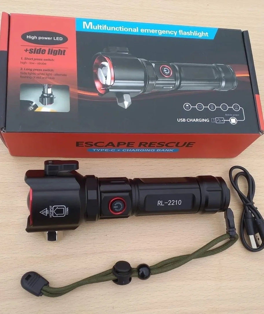 Şarjlı El Feneri Yüksek Güçlü Led Işık Usb İle Şarj Escape Rescue