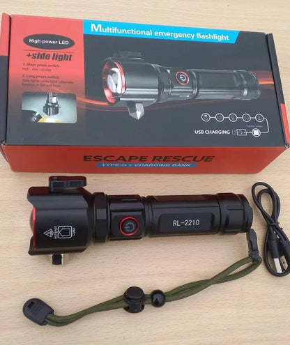 Şarjlı El Feneri Yüksek Güçlü Led Işık Usb İle Şarj Escape Rescue