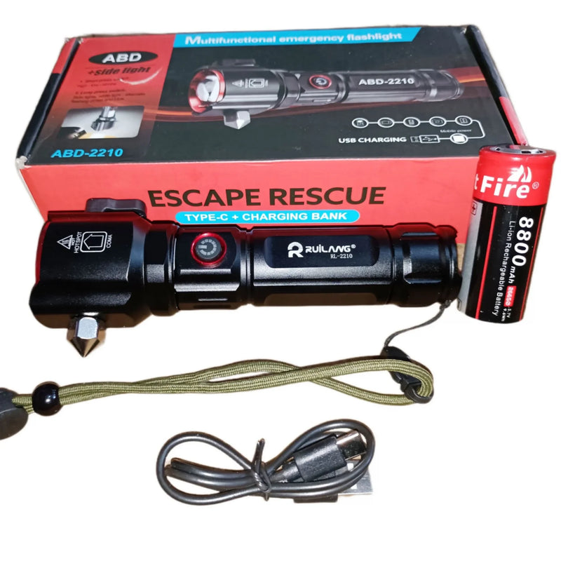 Şarjlı El Feneri Yüksek Güçlü Led Işık Usb İle Şarj Escape Rescue