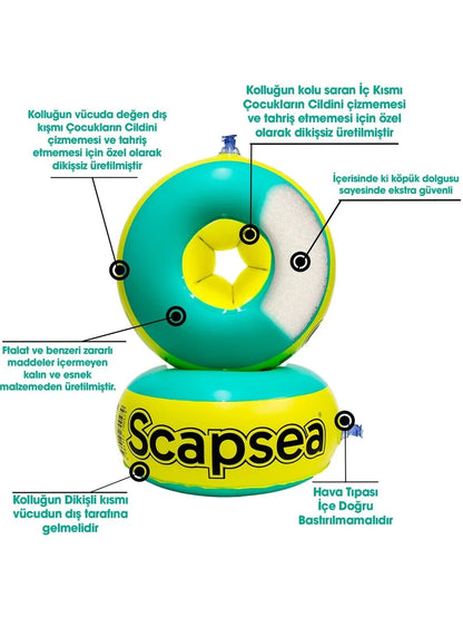 Scapsea Çocuklar Için Yüzme Kolluğu Içi Dolgulu 10kg - 40kg Arası Tamir Bandı Hediyeli