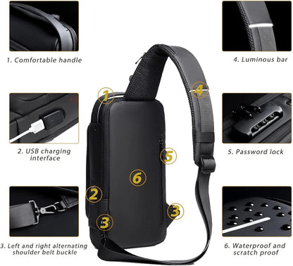 Şifreli Kilitli Usb Girişli Göğüs Omuz Çantası Body Bag