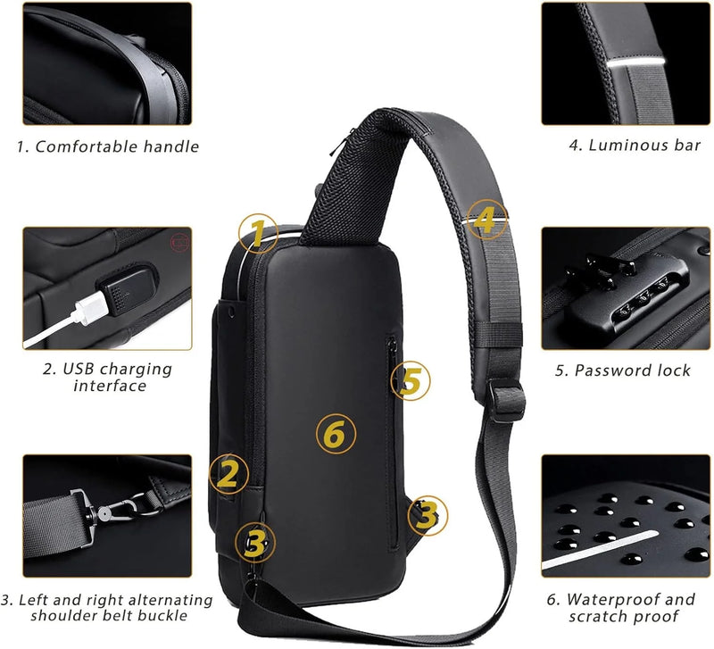 Şifreli Kilitli Usb Girişli Göğüs Omuz Çantası Body Bag
