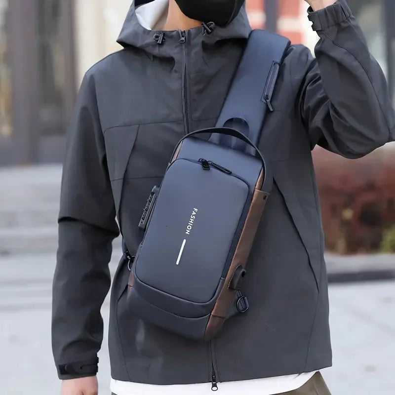 Şifreli Kilitli Usb Girişli Göğüs Omuz Çantası Body Bag