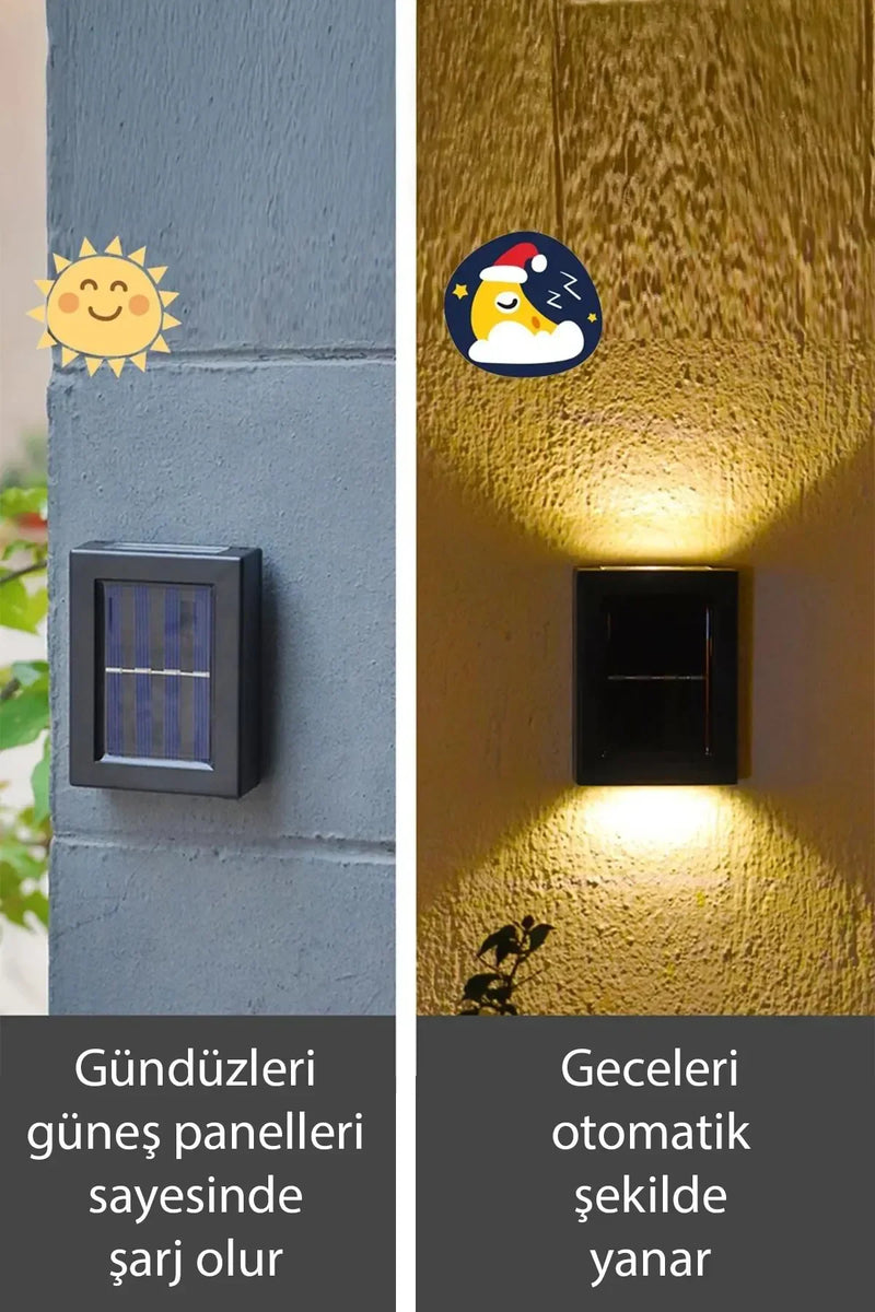 Solar Çift Taraflı Duvar Lambası Güneş Enerjili Aydınlatma Dekorasyon Aplik Işık 2 Li