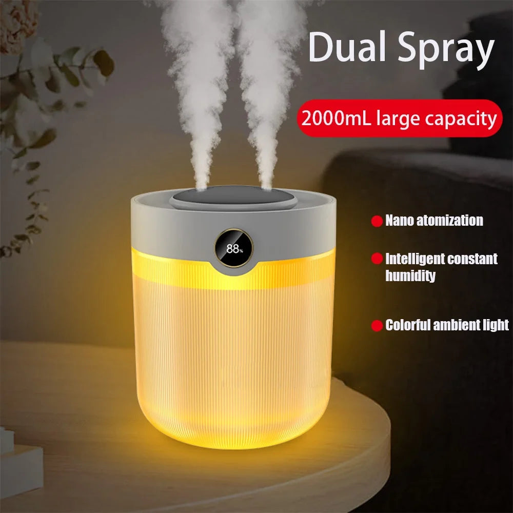 Ultrasonik Oda Hava Nemlendirici Çift Sprey Aromatherapy Ev Ofis Humudifier Rgb Işıklı 2lt