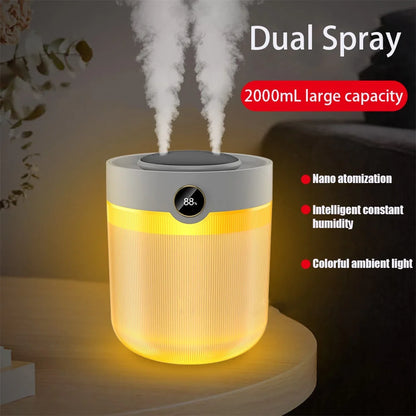 Ultrasonik Oda Hava Nemlendirici Çift Sprey Aromatherapy Ev Ofis Humudifier Rgb Işıklı 2lt